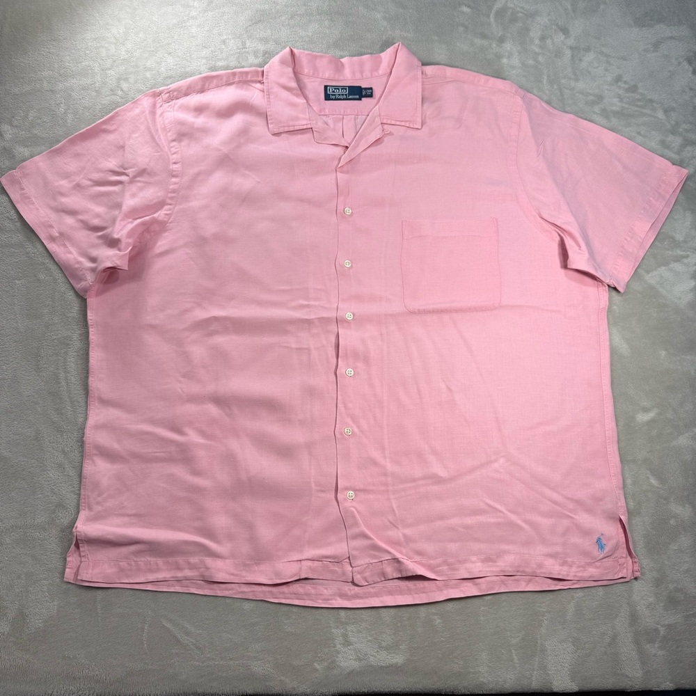 Polo Ralph Lauren Linen Silk Blend Camp Shirt Men's Sz 2XB Blue Pony